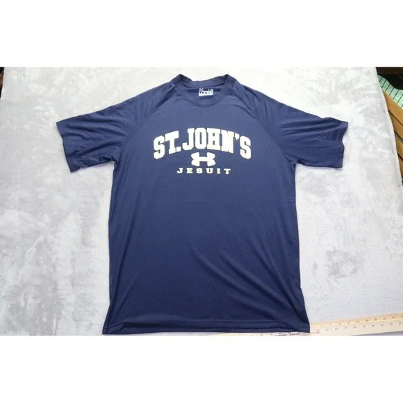 Under Armour Men's St Johns Jesuit Titans HeatGear T-Shirt Navy Blue L Loose Fit - Picture 2 of 7